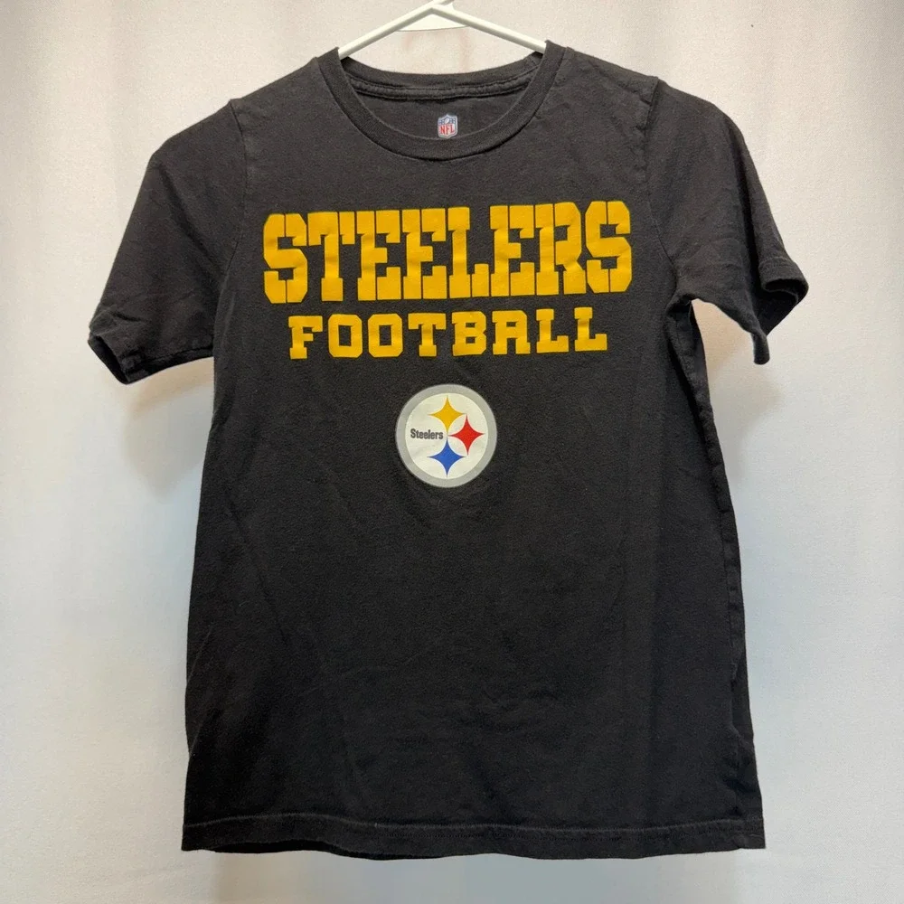 Pittsburgh Steelers NFL T-Shirt Kids Youth Medium 10/12 Black Football Graphic